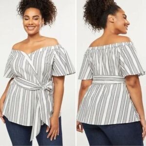 Lane Bryant Striped Gray and White off-the-shoulder Top size 18